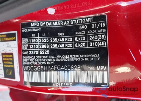 2015 Mercedes-Benz Glk 350 from USA, damaged, VIN WDCGG5HB4FG400828